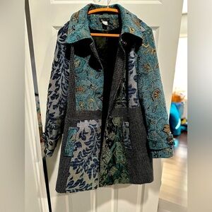 Patchwork elegant teal coat